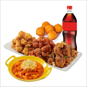 (순살/뼈)노랑3종+떡볶이+오리지널치즈볼+콜라1.25L